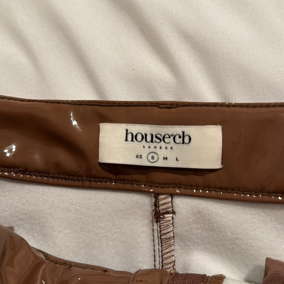 Wore once. HOUSE OF CB 'Haridan' Coffee Brown Patent Stretch Vinyl Trou - Picture 4 of 4